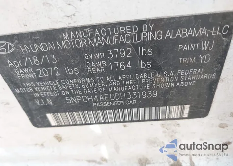 2013 Hyundai Elantra Gls из США, поврежденный, VIN 5NPDH4AE0DH331939